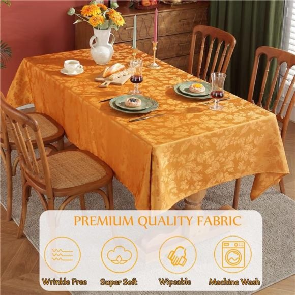 Maple Leaves Tablecloth Oil/Water Proof, Thanksgiving Oblong 52 x 70 - Picture 3 of 7